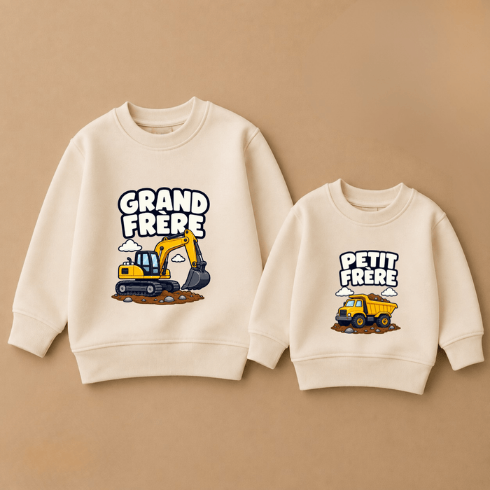 Sweaters assortis grand frère & petit frère engins de chantier - Märchen Mode aus Bio-Baumwolle personalisierte geschenke Babyset & Bodys mit spruch & Geschenkideen für Neugeborene & 0–24 Monate & und perfekt als Geschenk zur Geburt