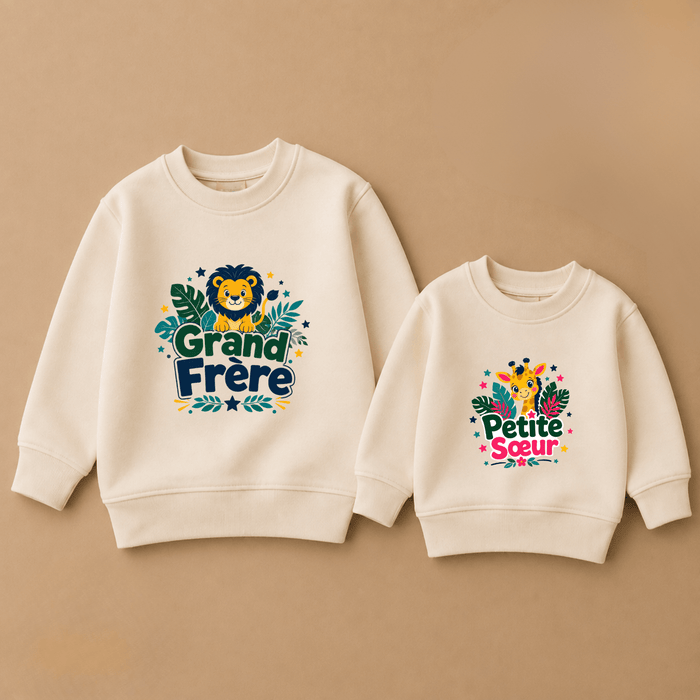 Sweaters assortis grand frère & petite sœur lion et girafe - Märchen Mode aus Bio-Baumwolle personalisierte geschenke Babyset & Bodys mit spruch & Geschenkideen für Neugeborene & 0–24 Monate & und perfekt als Geschenk zur Geburt
