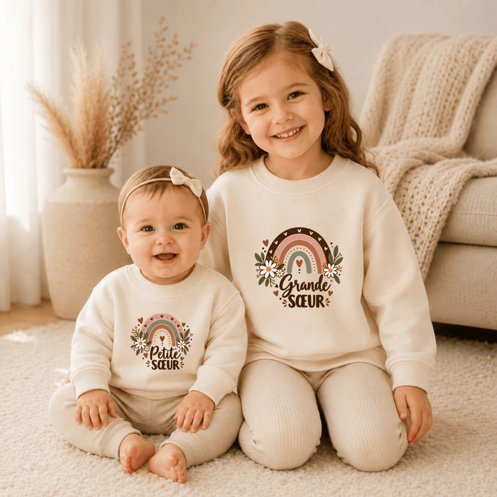 Sweaters assortis grande sœur & petite sœur arc-en-ciel - Märchen Mode aus Bio-Baumwolle personalisierte geschenke Babyset & Bodys mit spruch & Geschenkideen für Neugeborene & 0–24 Monate & und perfekt als Geschenk zur Geburt