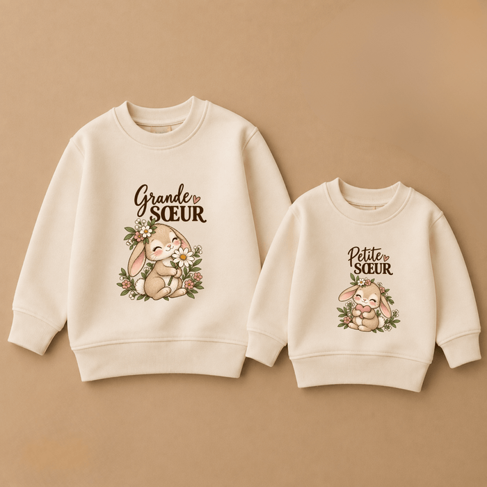 Sweaters assortis grande sœur & petite sœur lapin - Märchen Mode aus Bio-Baumwolle personalisierte geschenke Babyset & Bodys mit spruch & Geschenkideen für Neugeborene & 0–24 Monate & und perfekt als Geschenk zur Geburt
