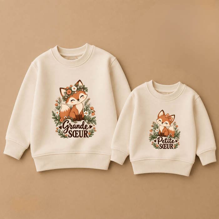 Sweaters assortis grande sœur & petite sœur renard - Märchen Mode aus Bio-Baumwolle personalisierte geschenke Babyset & Bodys mit spruch & Geschenkideen für Neugeborene & 0–24 Monate & und perfekt als Geschenk zur Geburt