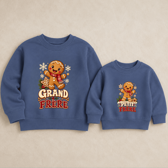 Sweaters de Noël grand frère & petit frère – Bonhomme en pain d’épices - Märchen Mode aus Bio-Baumwolle personalisierte geschenke Babyset & Bodys mit spruch & Geschenkideen für Neugeborene & 0–24 Monate & und perfekt als Geschenk zur Geburt
