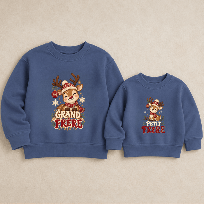 Sweaters de Noël grand frère & petit frère – Renne - Märchen Mode aus Bio-Baumwolle personalisierte geschenke Babyset & Bodys mit spruch & Geschenkideen für Neugeborene & 0–24 Monate & und perfekt als Geschenk zur Geburt