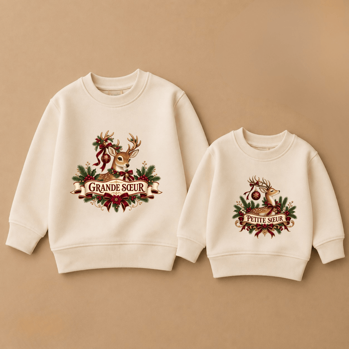 Sweaters de Noël grande sœur & petite sœur – Renne - Märchen Mode aus Bio-Baumwolle personalisierte geschenke Babyset & Bodys mit spruch & Geschenkideen für Neugeborene & 0–24 Monate & und perfekt als Geschenk zur Geburt