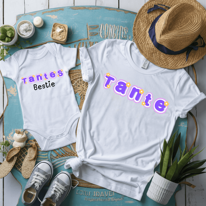 Tante Bestie - Matching - Märchen Mode aus Bio - Baumwolle personalisierte geschenke Babyset & Bodys mit spruch & Geschenkideen für Neugeborene & 0–24 Monate & und perfekt als Geschenk zur Geburt