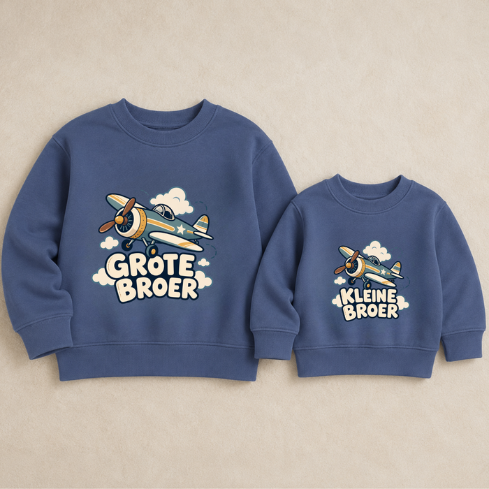 Blauwe vliegtuig sweaters voor grote en kleine broer