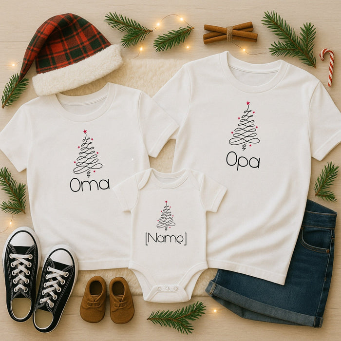 Weihnachts-Familien-Matching-Set Oma, Opa & Baby – Tannenbaum - Märchen Mode aus Bio-Baumwolle personalisierte geschenke Babyset & Bodys mit spruch & Geschenkideen für Neugeborene & 0–24 Monate & und perfekt als Geschenk zur Geburt