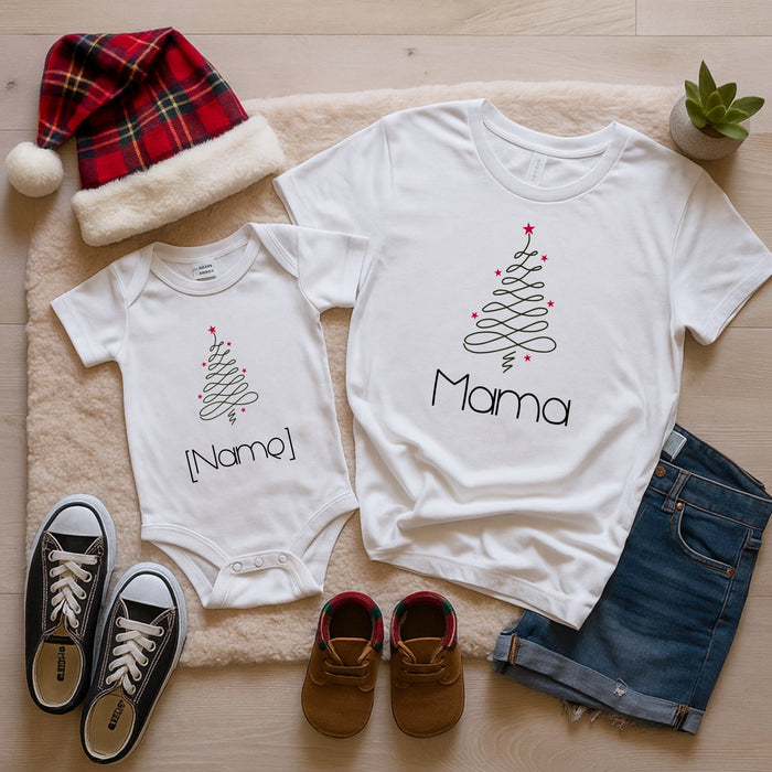 Weihnachts-Matching-Set Babyname & Mama – Tannenbaum - Märchen Mode aus Bio-Baumwolle personalisierte geschenke Babyset & Bodys mit spruch & Geschenkideen für Neugeborene & 0–24 Monate & und perfekt als Geschenk zur Geburt