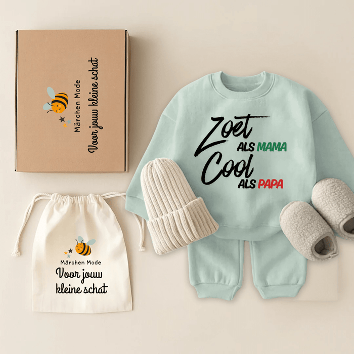 Zoet als MAMA Cool als Papa - Cadeauverpakking - Märchen Mode aus Bio - Baumwolle personalisierte geschenke Babyset & Bodys mit spruch & Geschenkideen für Neugeborene & 0–24 Monate & und perfekt als Geschenk zur Geburt